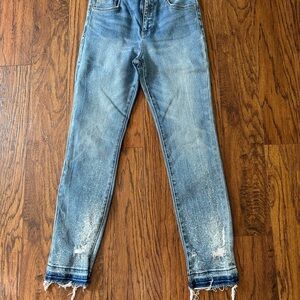 Pilcro Blue Ankle Cropped Jeans with Distressed Hem